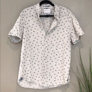 Denim And Flower Button Down Shirt Sz L